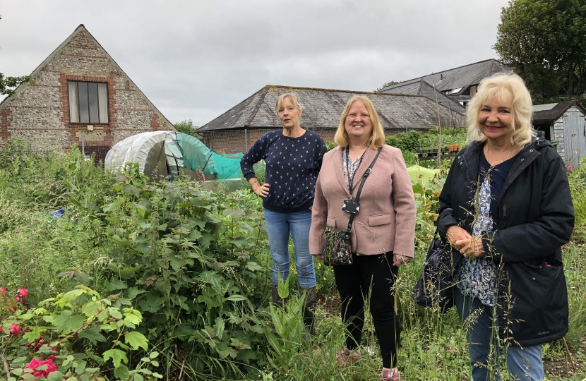 Conservative Councillors Anne Meadows and Carol Theobald listening to the concerns of Patcham Court Allotment holders