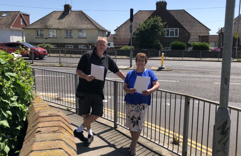 Cllr Nick Lewry and Cllr Dawn Barnett with their petition at Stapley Road Hangleton
