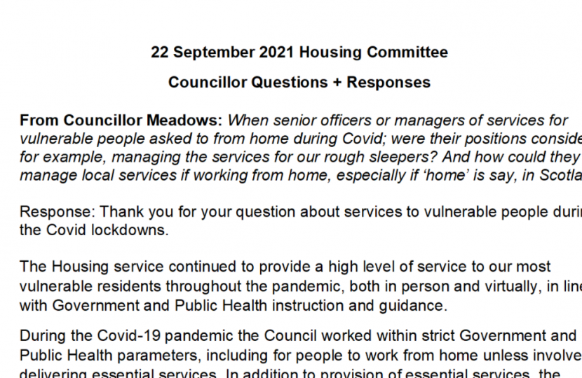 Questions and responses - Housing Committee 22 September 2021