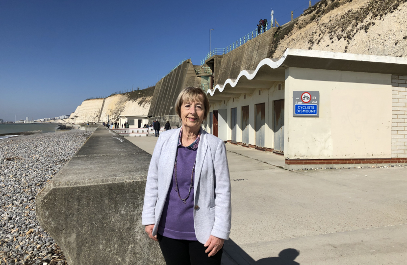 Conservative Candidate for the Rottingdean Coastal by-election Lynda Hyde at The Undercliff Walk
