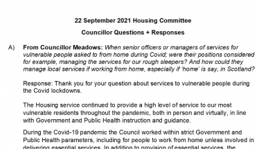 Questions and responses - Housing Committee 22 September 2021